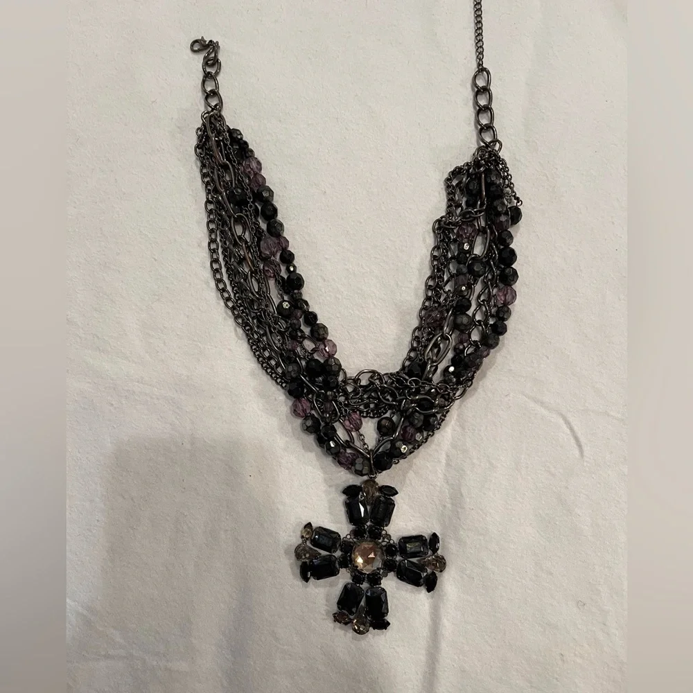 Stunning, dark blue black and purple, multi strand cross neck… - Picture 14 of 17